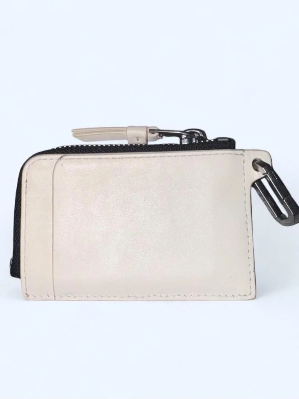 All Saints Leather Key & Card Holder in Cream with Black Trim